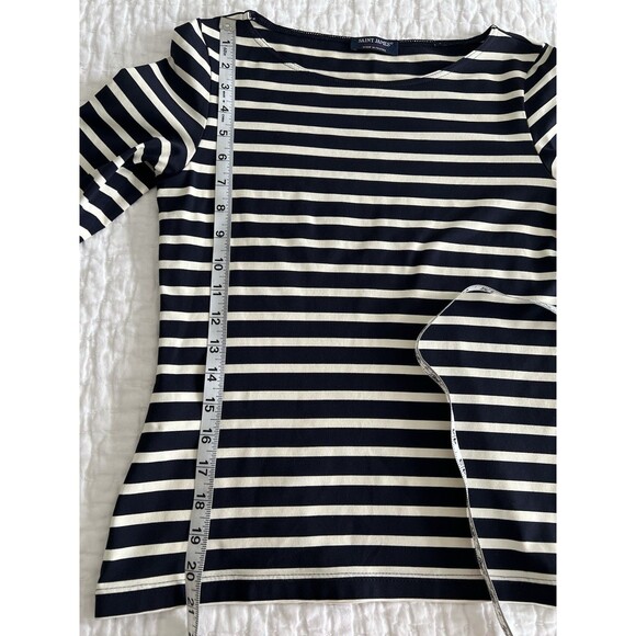 Saint James Navy & White Nautical Striped 3/4 Sleeve Top Size 6 EUC - Picture 7 of 9